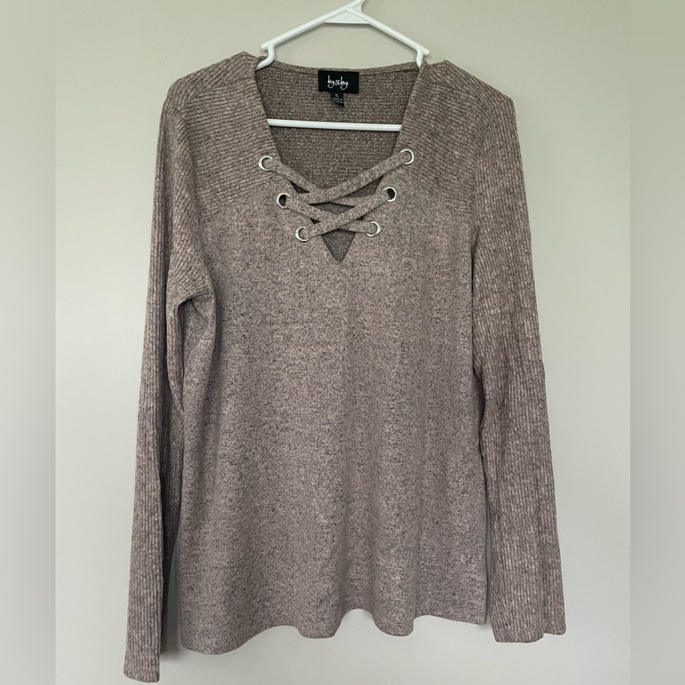 By & By Women's Mauve Lace-Up Sweater Top